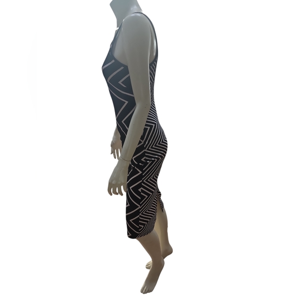 Chic Spaghetti Strap Black and White Geometric Dress - Picture 4 of 9